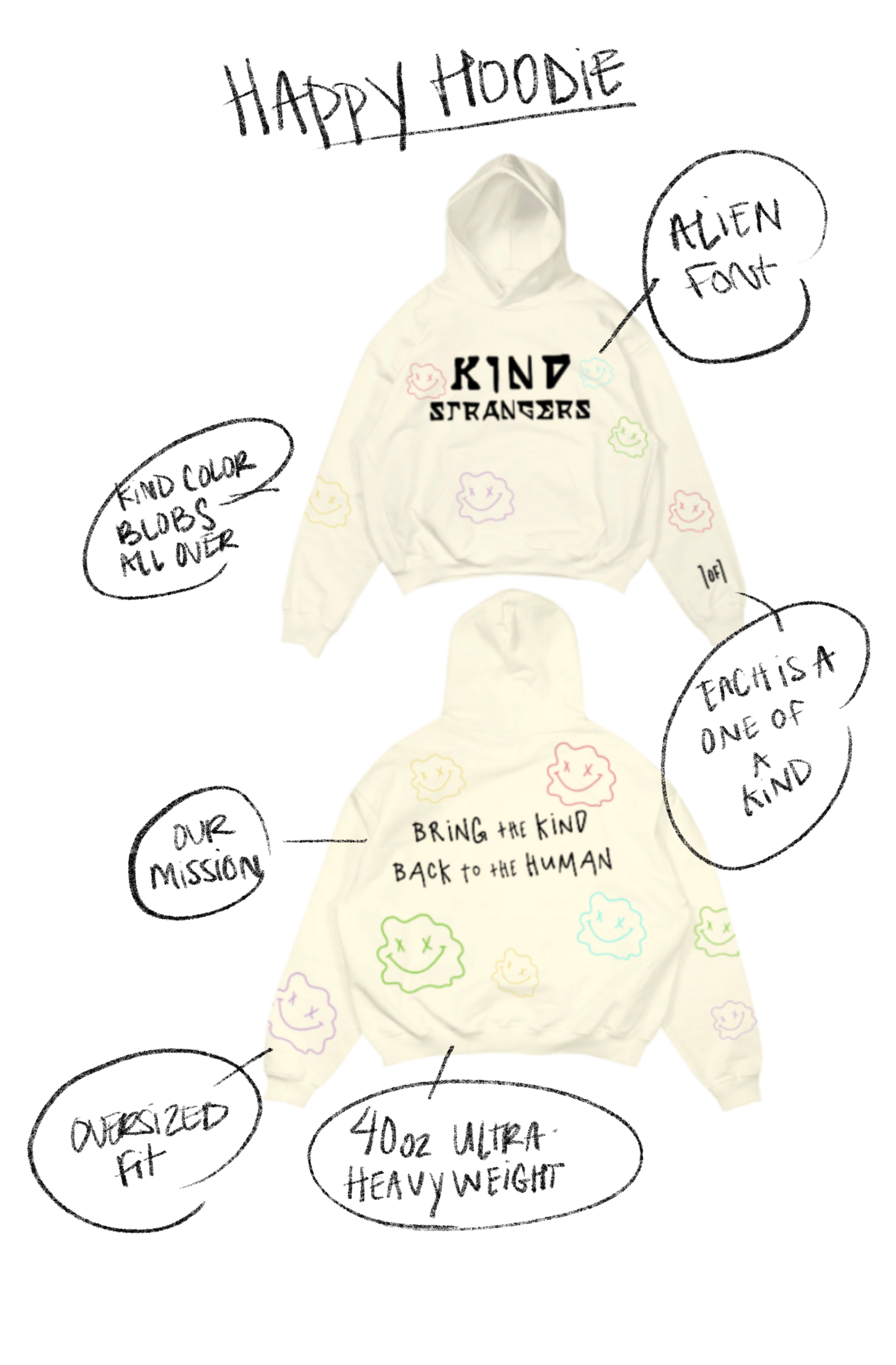 Cream Happy Alien Hoodie
